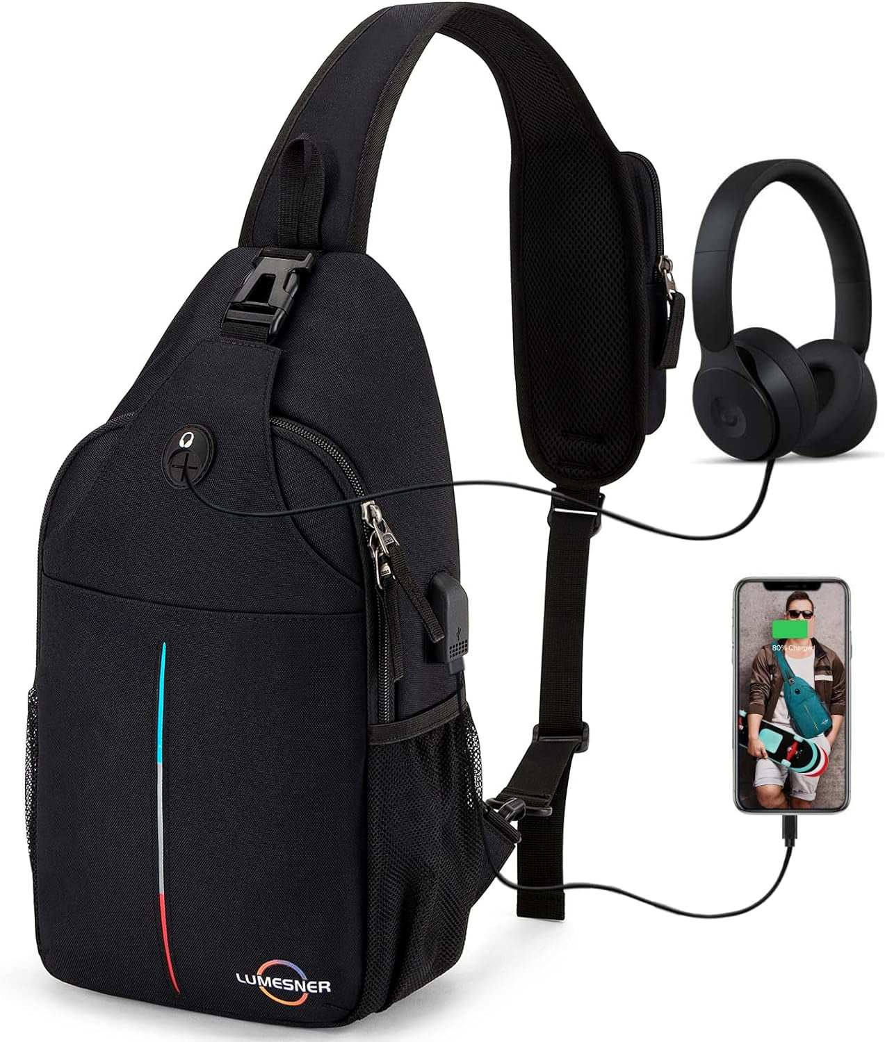 Sling Bag Crossbody Backpack with USB Charging Port,Hiking Daypack Shoulder Bag Chest Bag for Hiking Walking Travel