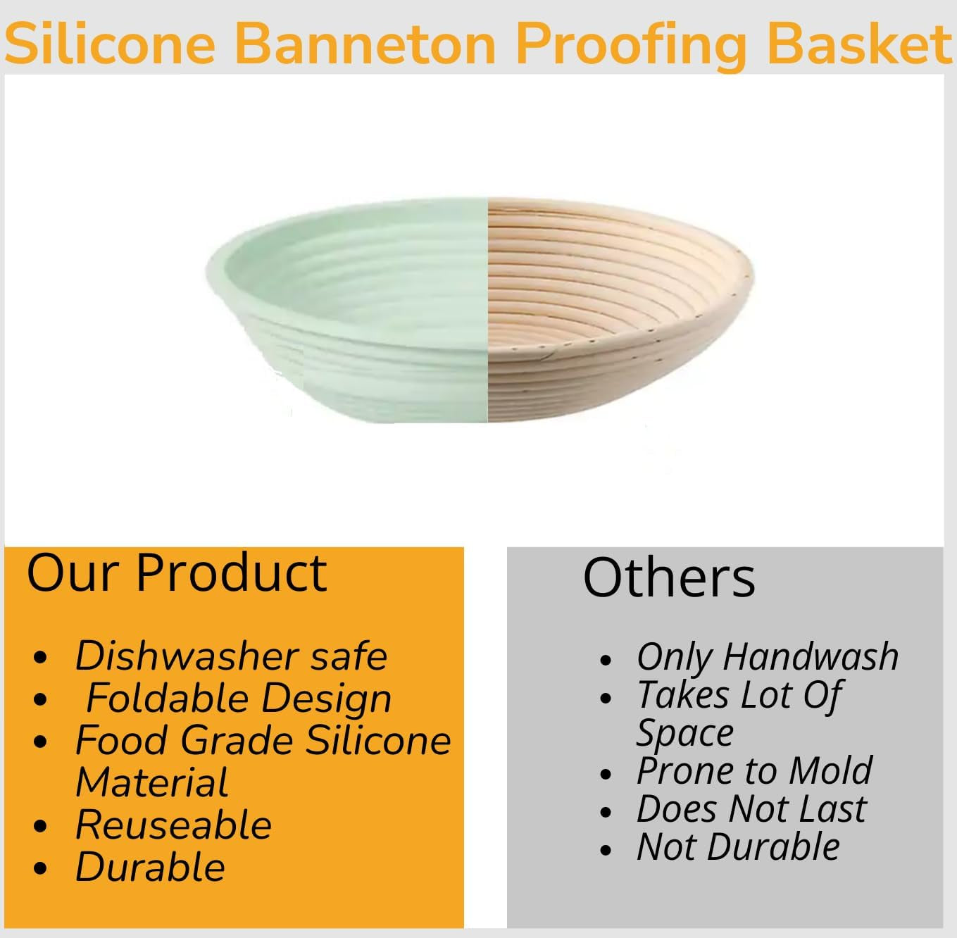 Unique Lot Silicone Bread Proofing Baskets for Sourdough Set of 2, Banneton Sourdough Bread Baking Supplies, 9" round & 10" Oval Sourdough Starter Kit, Collapsible Bread Bowls for Rising and Baking