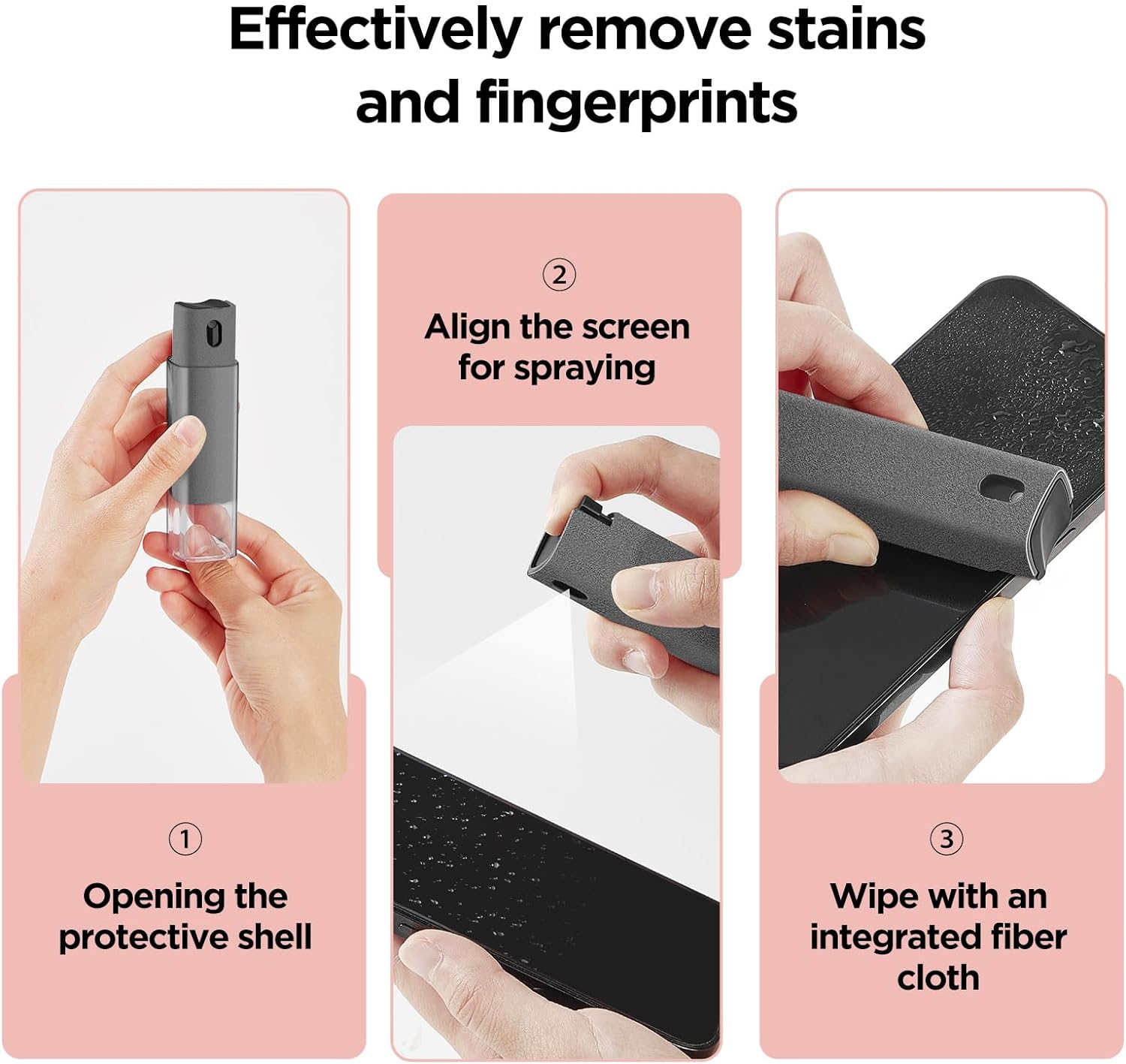 Screen Cleaner, All-In-One Spray & Wipe Cleaner, with Transparent Protective Shell for All Phones, Laptop and Tablet Screens (Gray)