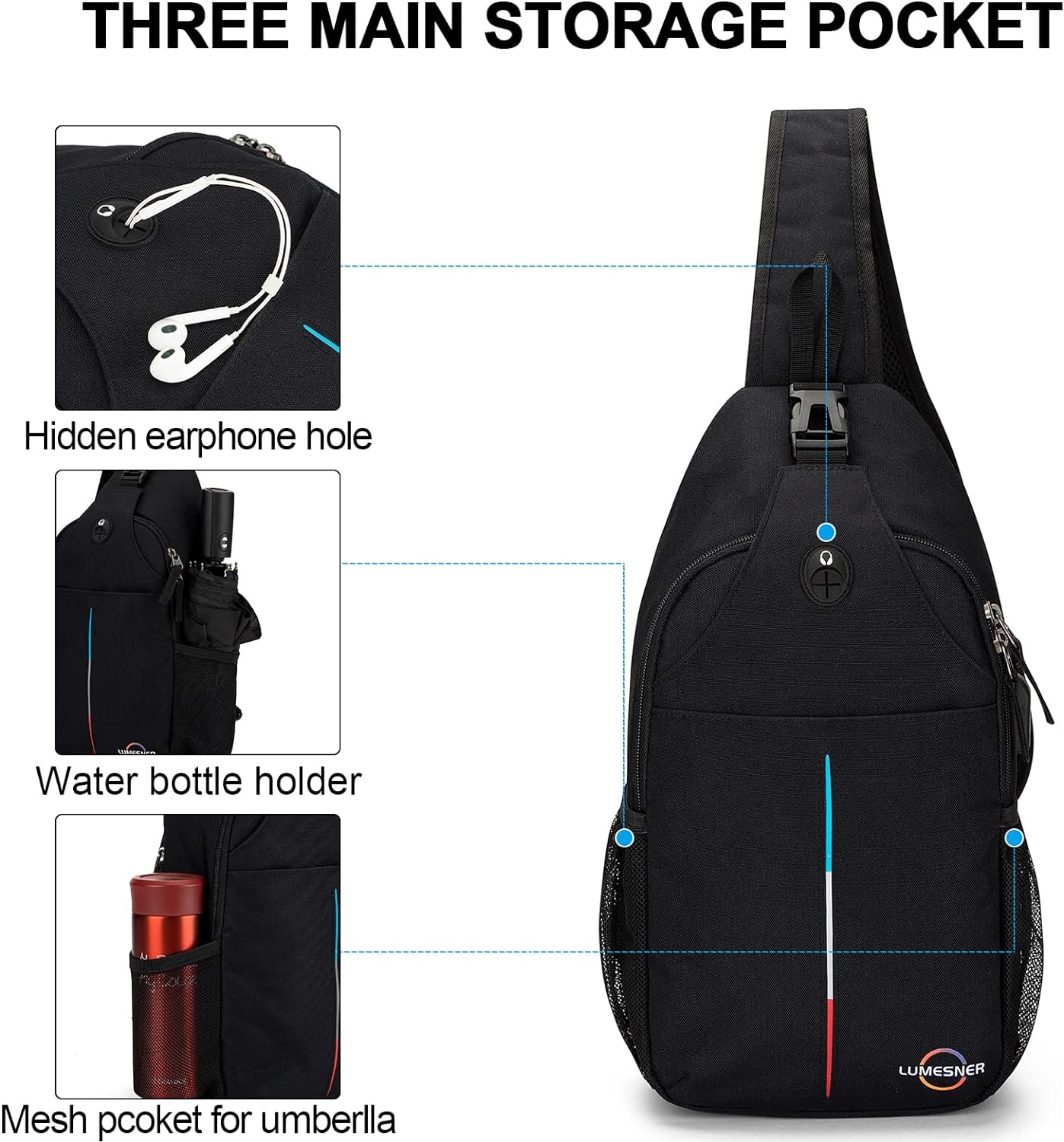 Sling Bag Crossbody Backpack with USB Charging Port,Hiking Daypack Shoulder Bag Chest Bag for Hiking Walking Travel