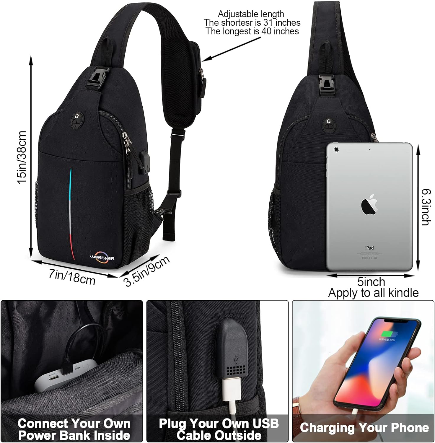 Sling Bag Crossbody Backpack with USB Charging Port,Hiking Daypack Shoulder Bag Chest Bag for Hiking Walking Travel