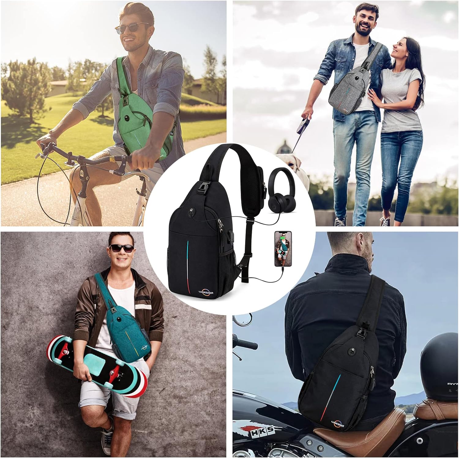 Sling Bag Crossbody Backpack with USB Charging Port,Hiking Daypack Shoulder Bag Chest Bag for Hiking Walking Travel