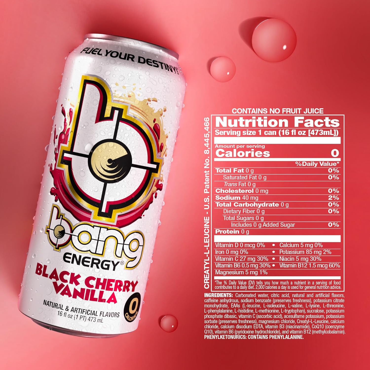 Energy Black Cherry Vanilla, Sugar-Free Energy Drink, 16-Ounce (Pack of 12)