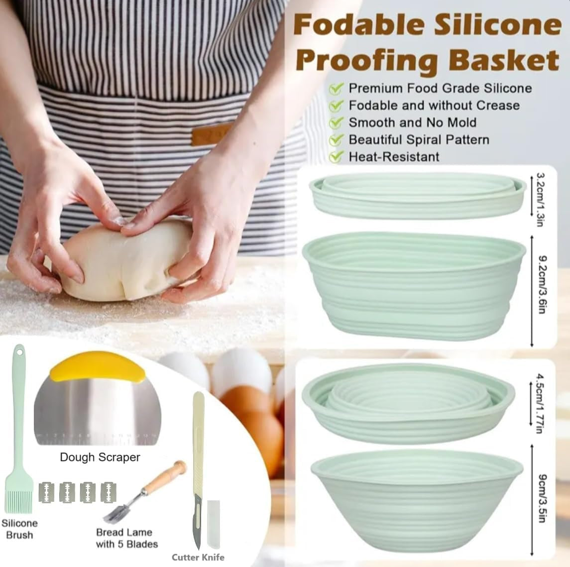 Unique Lot Silicone Bread Proofing Baskets for Sourdough Set of 2, Banneton Sourdough Bread Baking Supplies, 9" round & 10" Oval Sourdough Starter Kit, Collapsible Bread Bowls for Rising and Baking