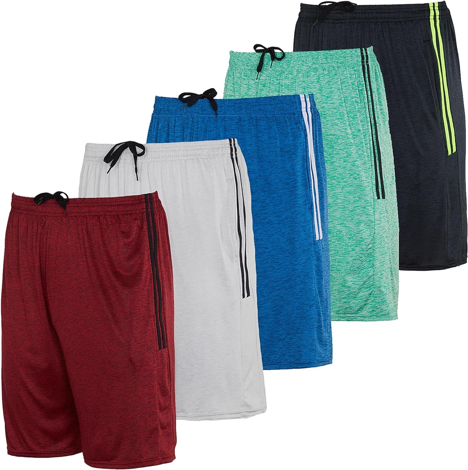 5 Pack: Men'S Dry-Fit Sweat Resistant Active Athletic Performance Shorts