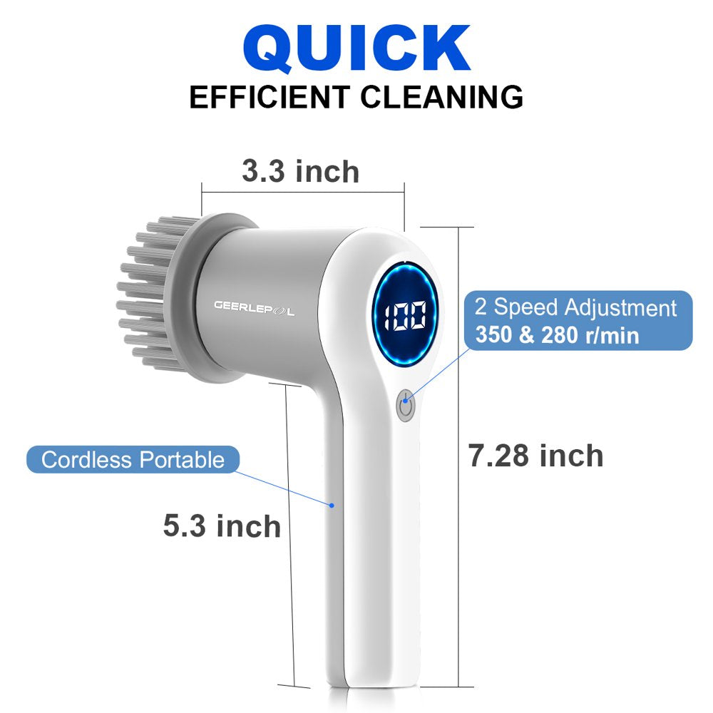 Electric Spin Scrubber Power Cleaning Brush Shower for Cleaning with LED Display, for Bathroom, Tub, Kitchen Stove, Tile Grout with 4 Brush Heads
