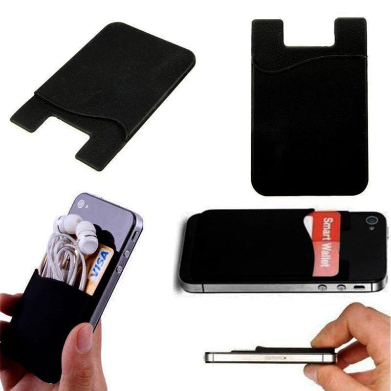 5X Silicone Credit Card Holder Cell Phone Wallet Pocket Sticker Adhesive Black